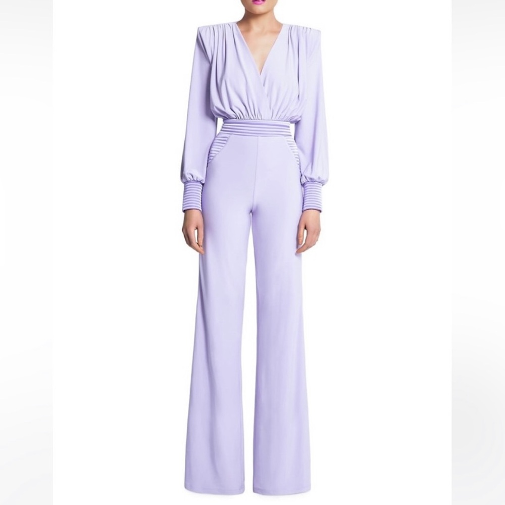 Zhivago Lavender Plunging V-Neck Jumpsuit with Wide-Leg Silhouette